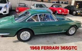 1968 Ferrari 365GTC Classic Car Vintage green 1968 Ferrari 365GTC parked among other classic cars